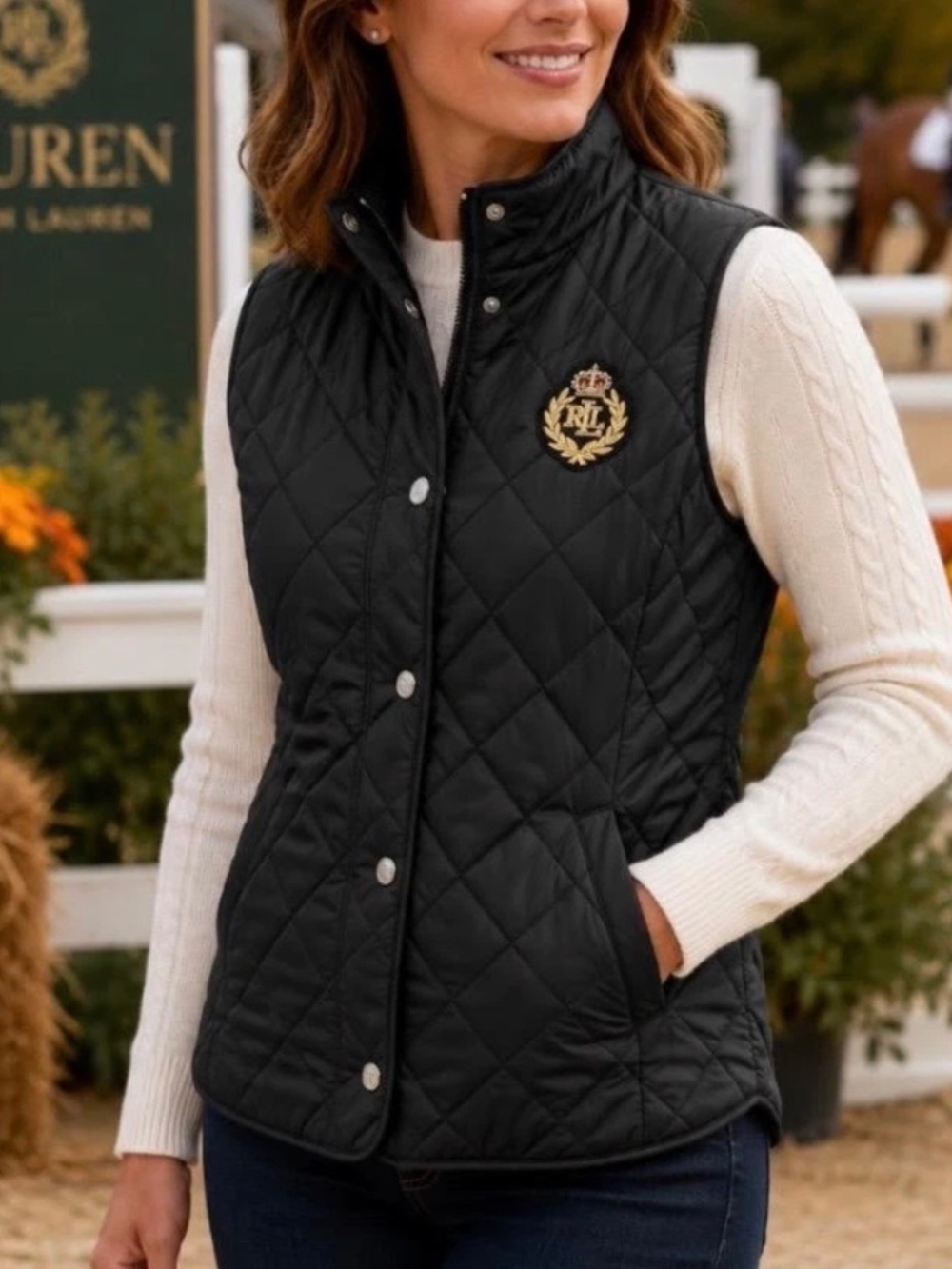 Lauren Ralph Lauren Quilted Black Vest Crest Logo Women’s S NWT